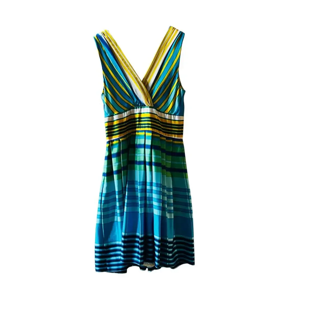 Muse Satin Blue Multicolor Sleeveless Fit And Fare Dress Size 8